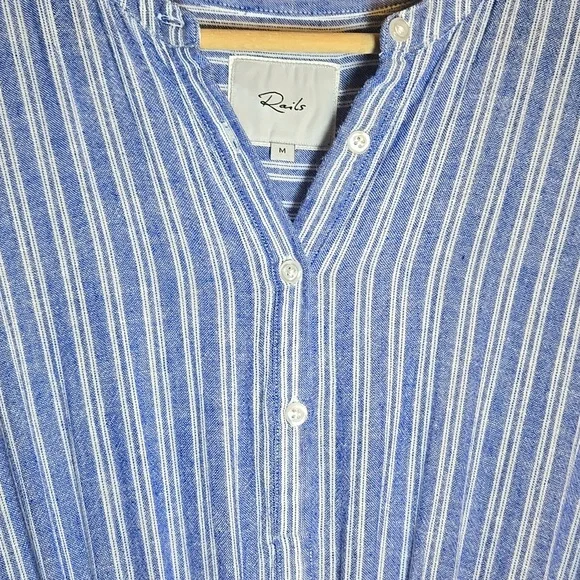 Rails Angelina Linen Rayon Cascade Pin Striped Smocked Waist Mini Dress NWOT - Picture 9 of 16